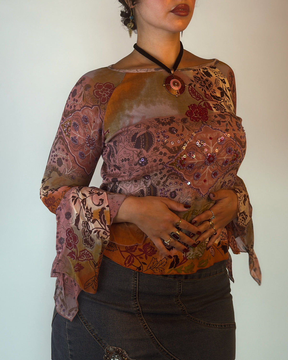 Vintage Derhy Beaded with Bell Sleeves - M/L