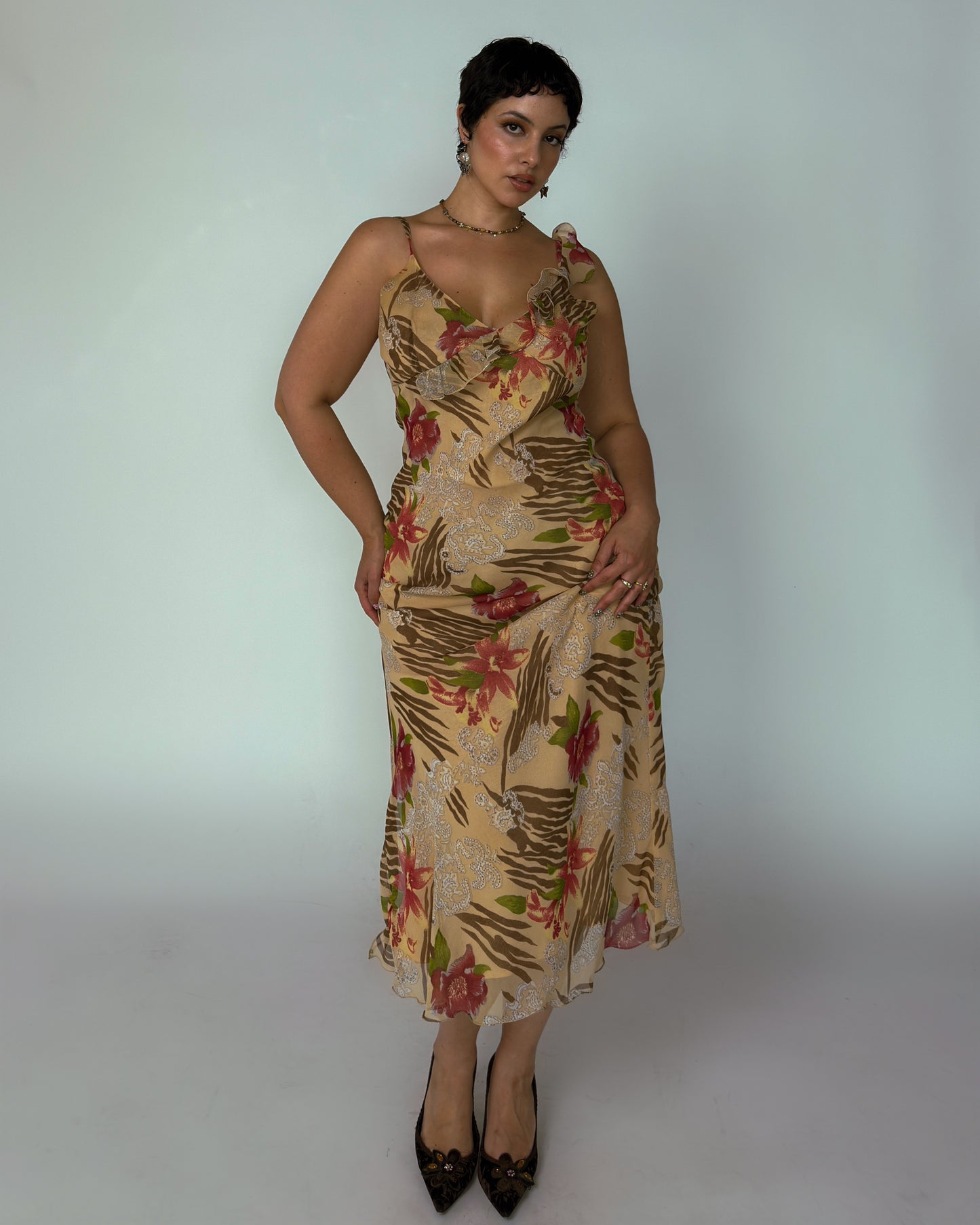 Vintage Floral Animal Print Maxi Dress - size M/L