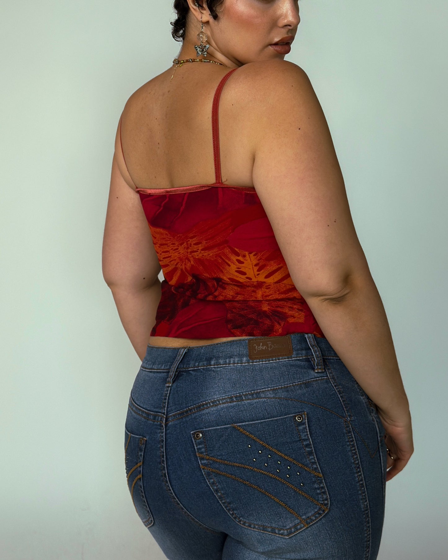 Vintage Red Lace Trim Cami Top - size M
