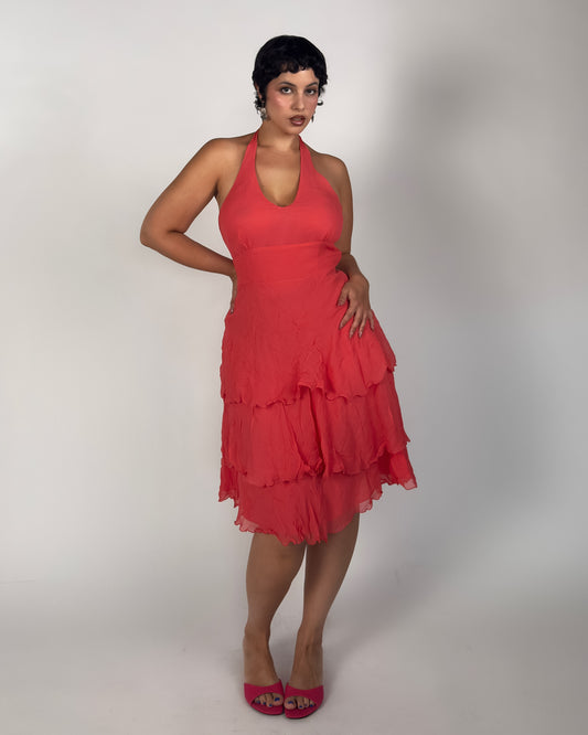 Pink Silk Halter Dress - size M/L