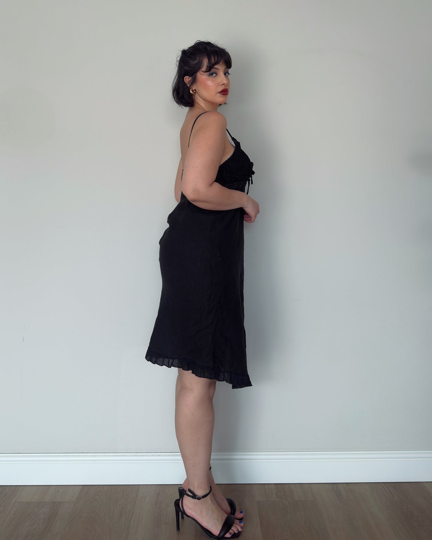 Black Linen Slip Dress - size L-XL