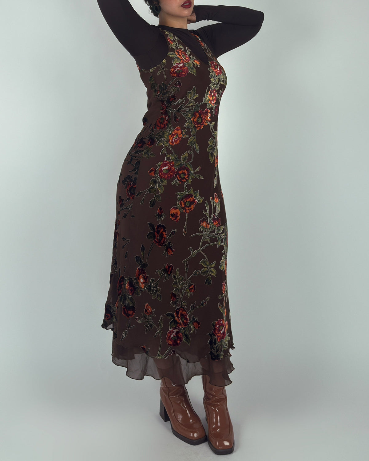 Rare Vintage Derhy Silk Velvet Burnout Midi Dress - M/L