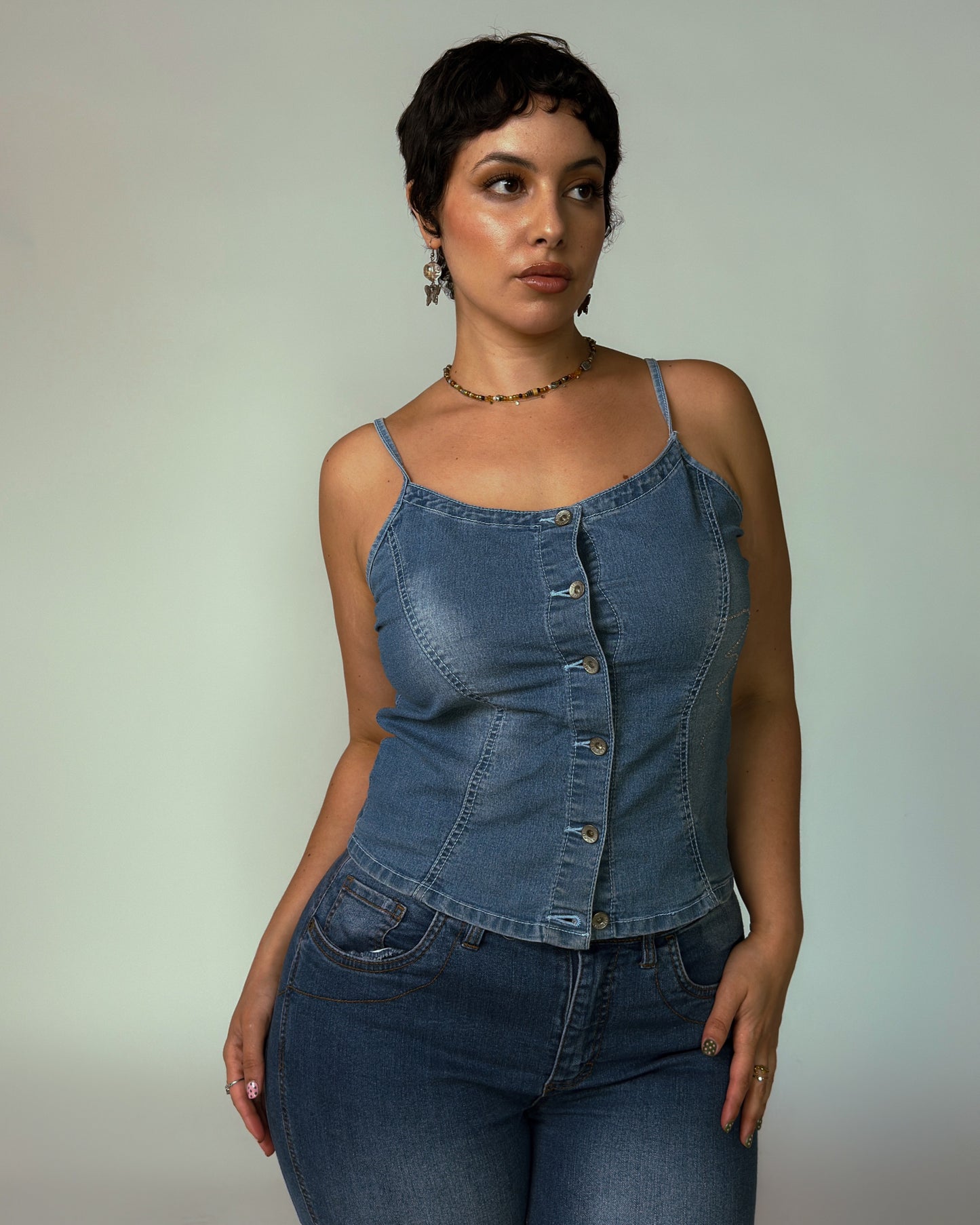 Vintage Y2K Denim Corset Top - size M/L