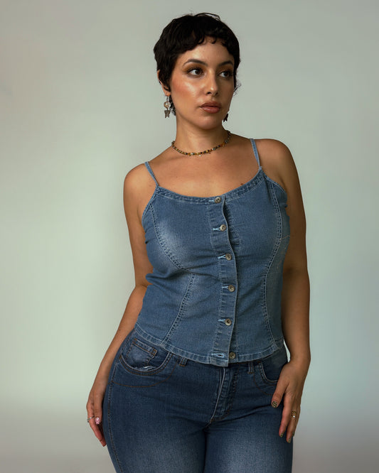 Vintage Y2K Denim Corset Top - size M/L