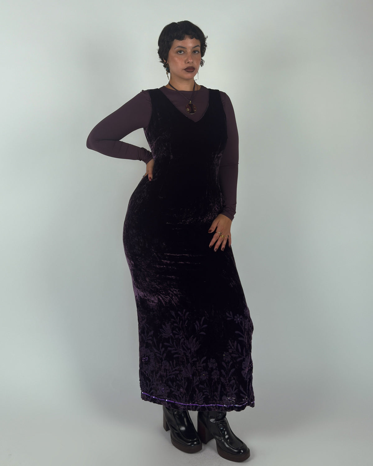 Vintage Monsoon Velvet Silk Blend Maxi Dress - L/XL
