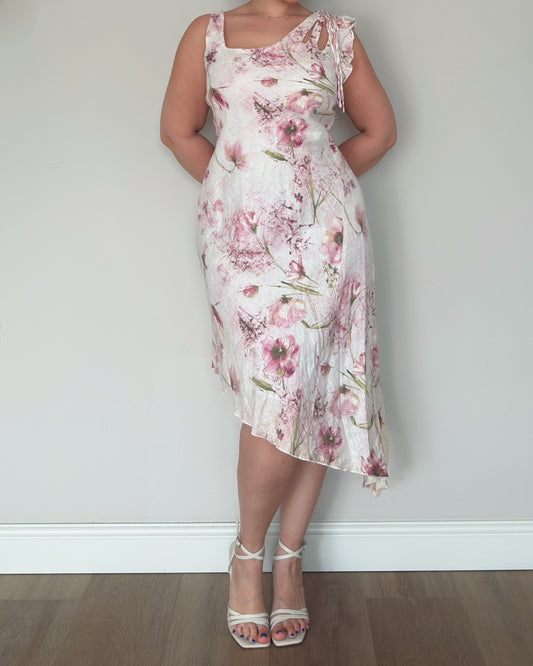 White Floral Linen Dress - size L/XL