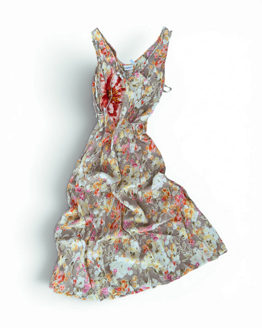 Vintage Floral Beaded Dress - size M/L
