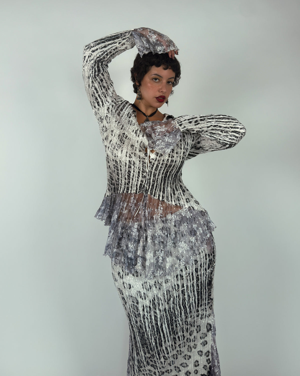 Silver Metallic Leopard Print Crinkle Matching Set - L/XL