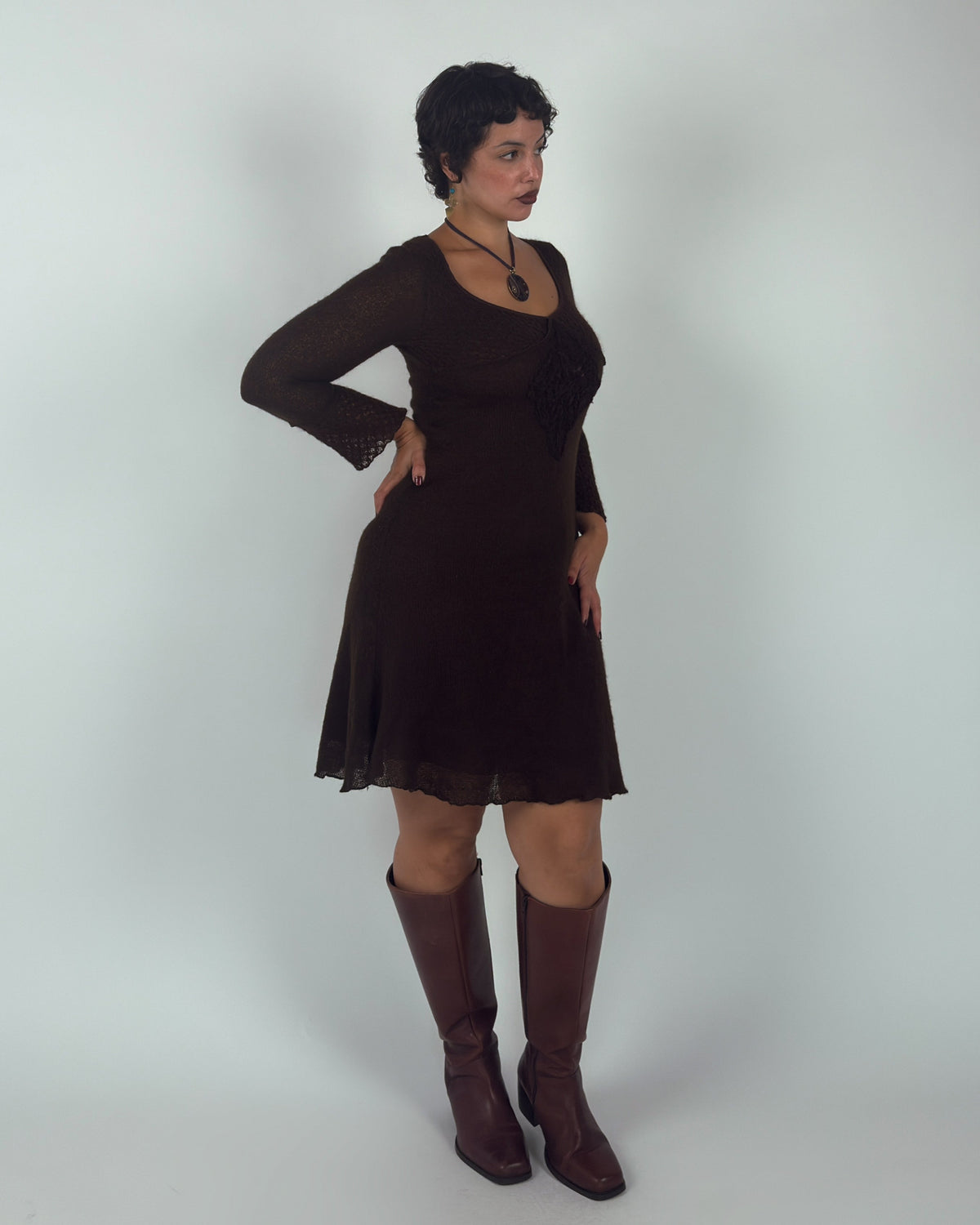 Brown Knit Mini Dress - M/L