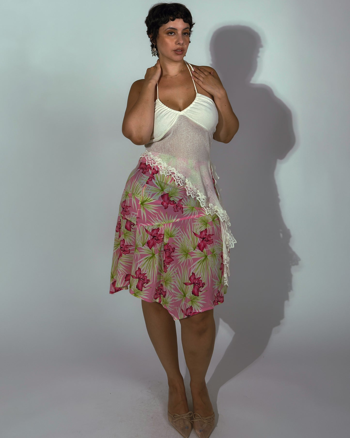 Vintage French Pink and Green Skirt - size M/L