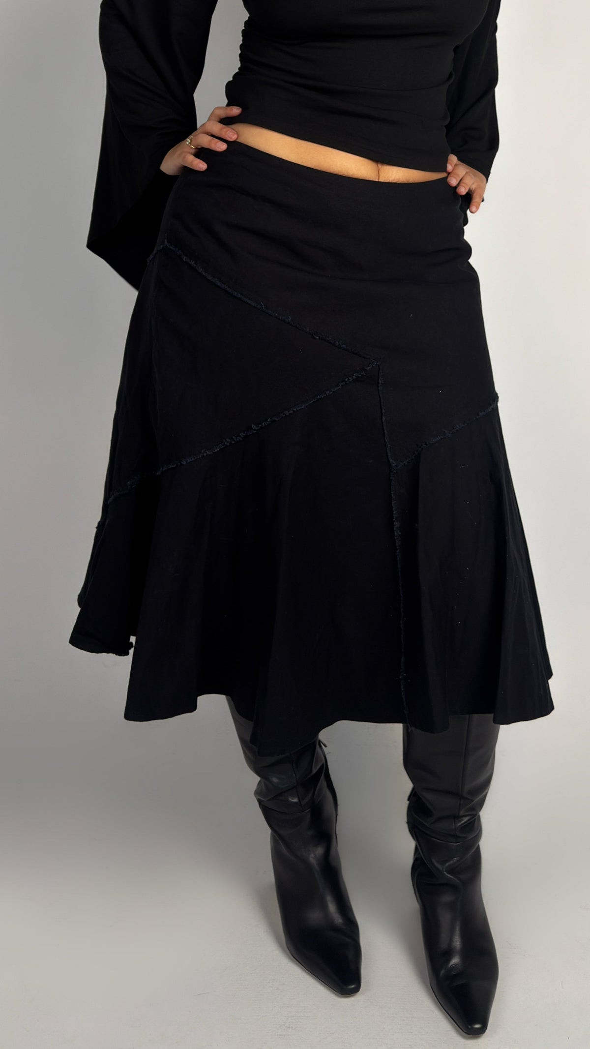 Cotton Black Asym Panel Midi Skirt - L/XL