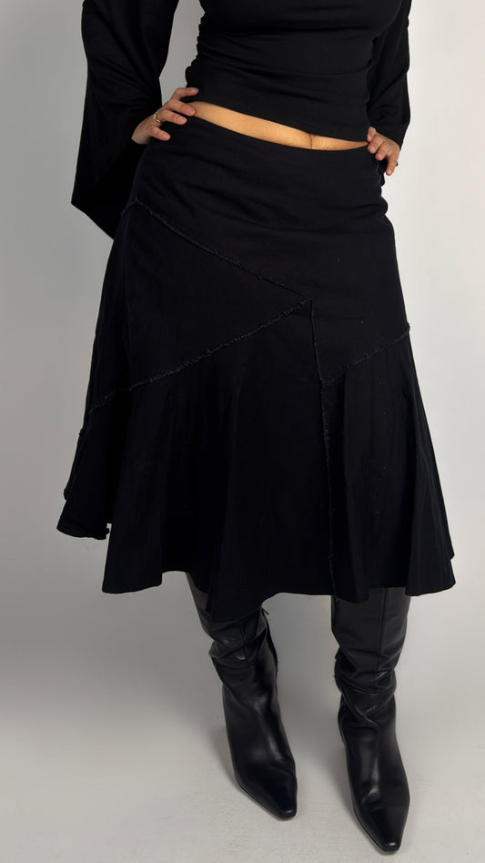 Cotton Black Asym Panel Midi Skirt - L/XL