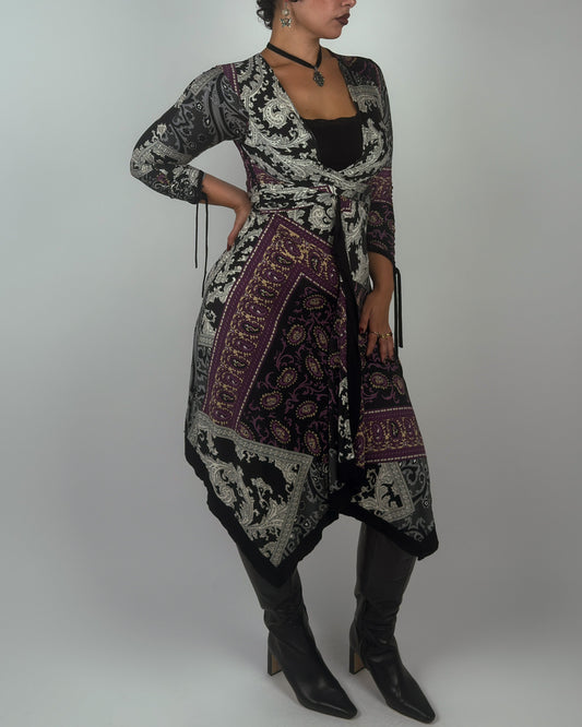 Rust Olive Patchwork Paisley Mesh Dress - side three-quarter styled
