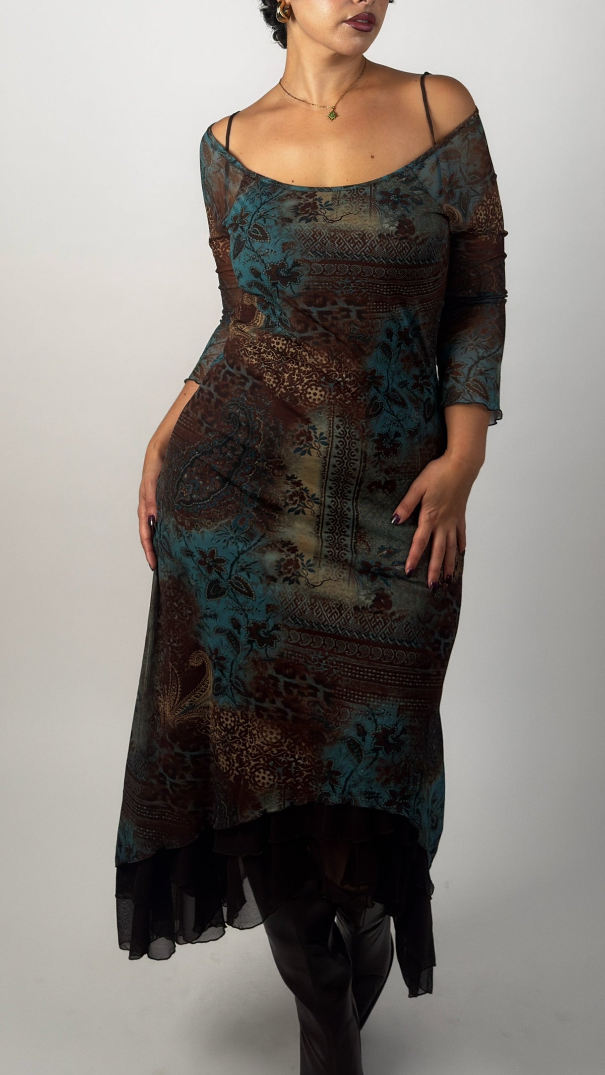 French Vintage Mesh Asym Maxi Dress - M-XL
