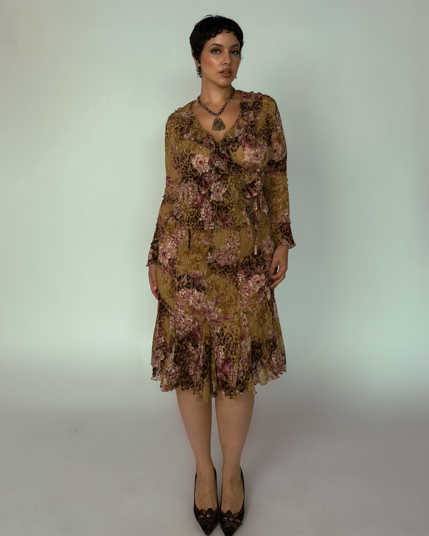 Vintage Floral Leopard Print Lace Set - size M/L