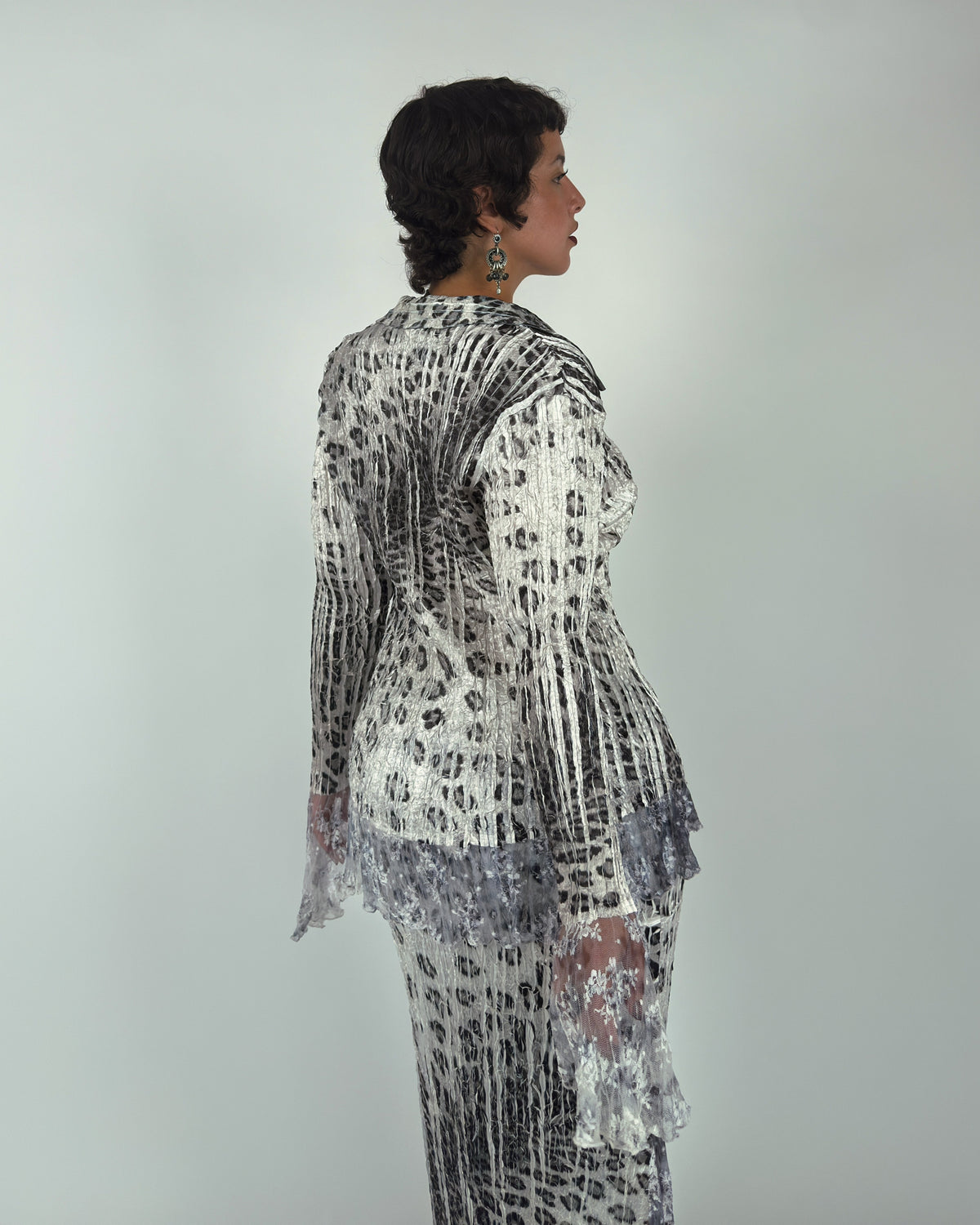Silver Metallic Leopard Print Crinkle Matching Set - L/XL