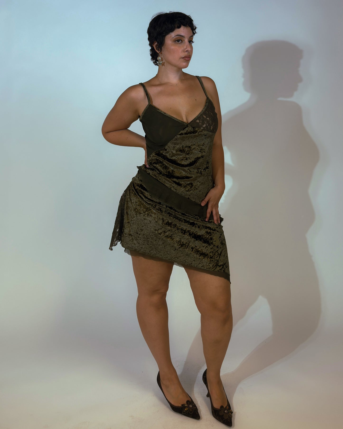 Vintage Velvet Lace Slip Dress - size M-XL