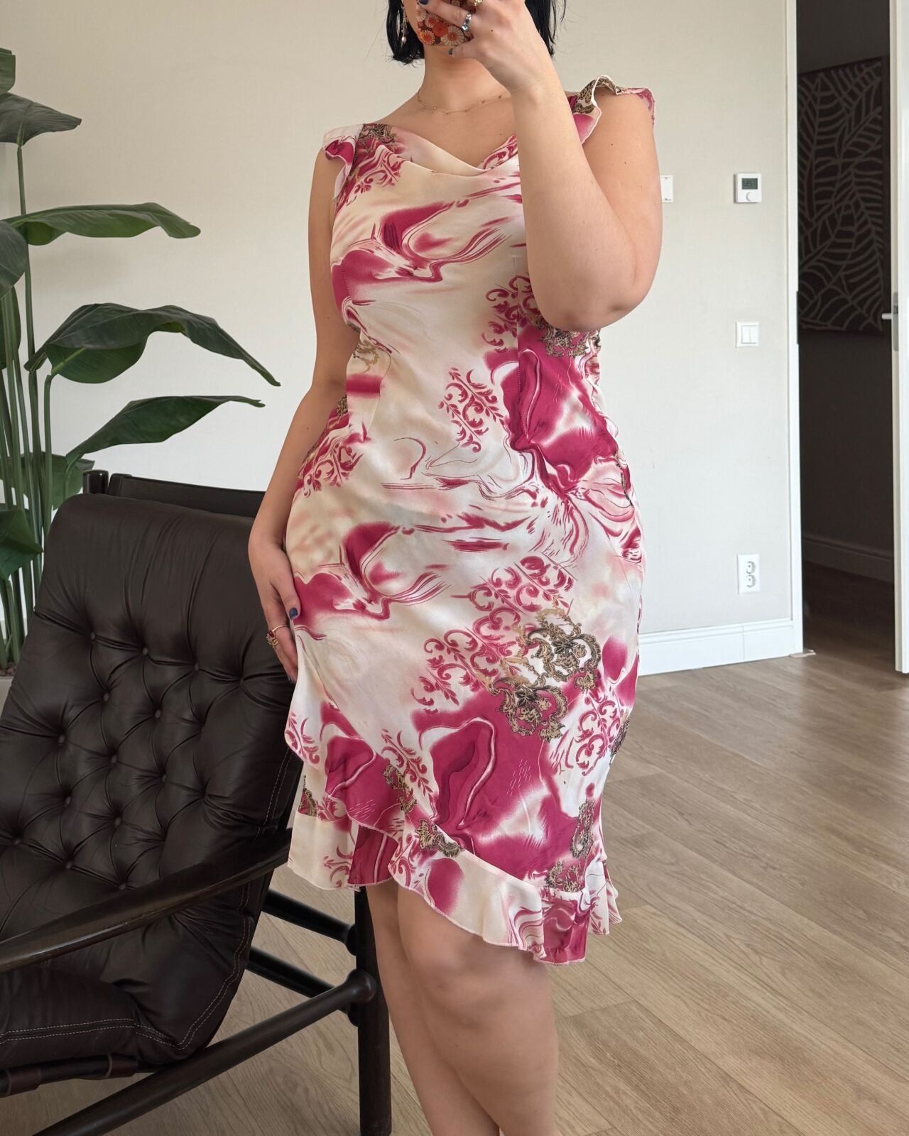 Romantic Pink Floral Midi Dress – M/L