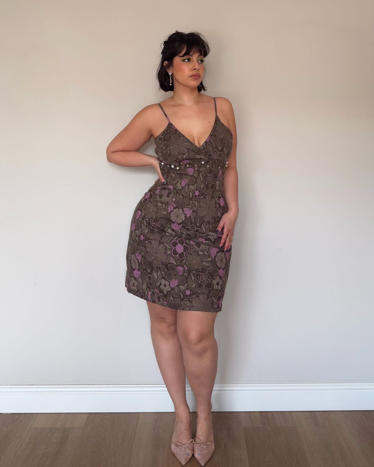 Brown Floral Mini Dress – M/L