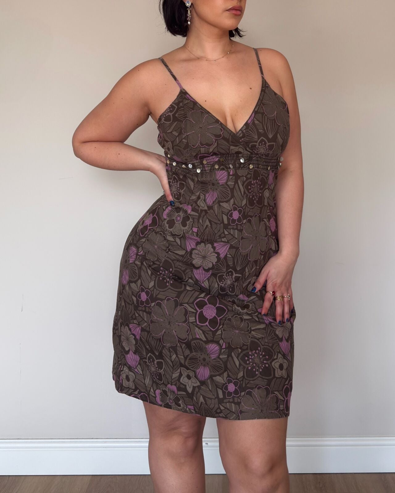Brown Floral Mini Dress – M/L