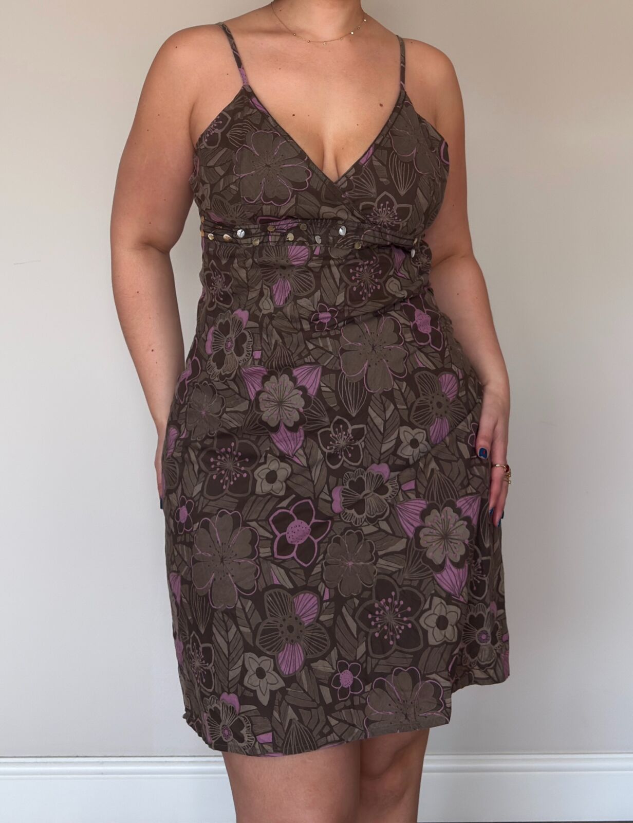 Brown Floral Mini Dress – M/L