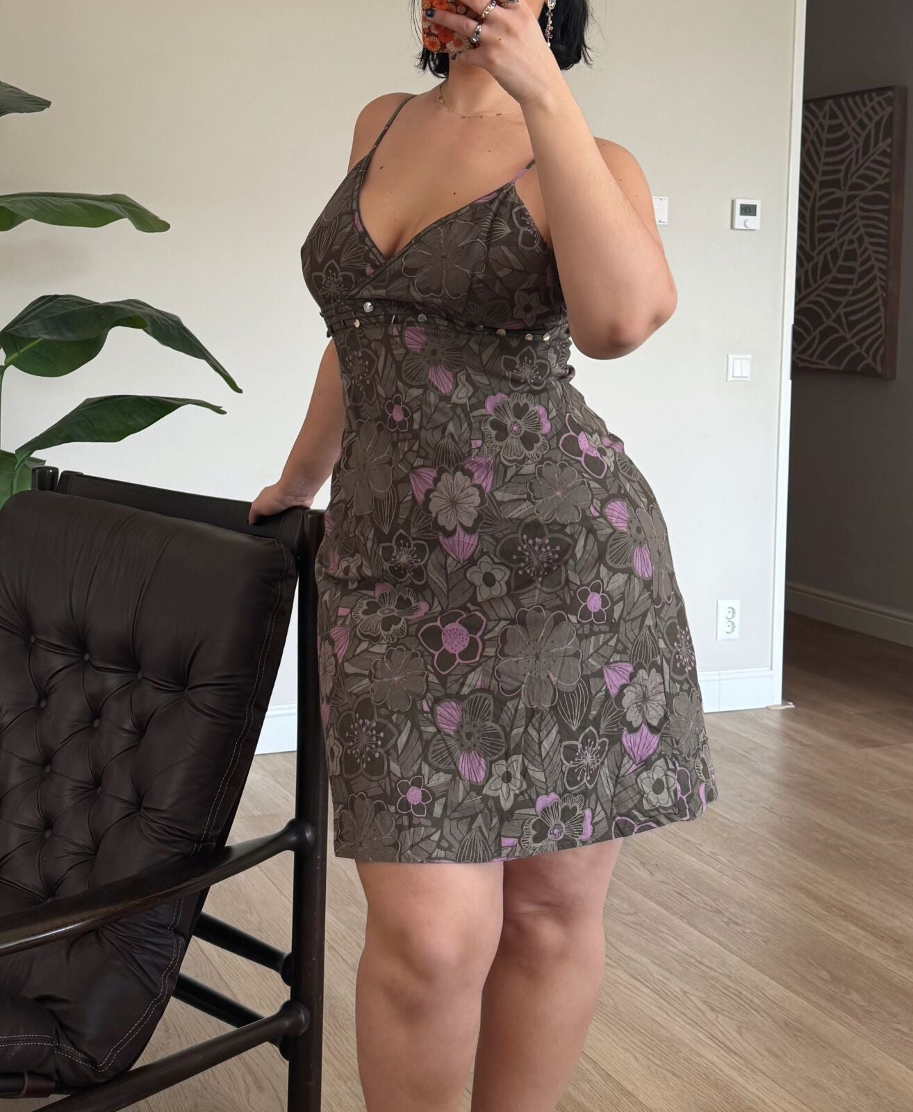 Brown Floral Mini Dress – M/L