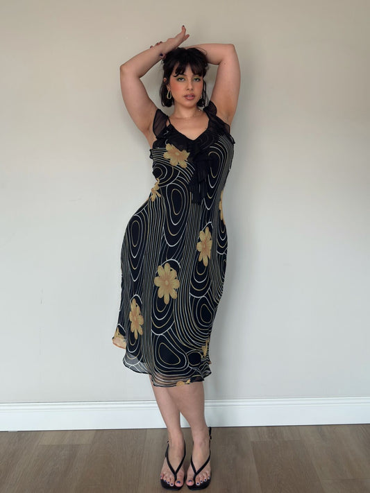 Black & Yellow Midi Dress – M-XL