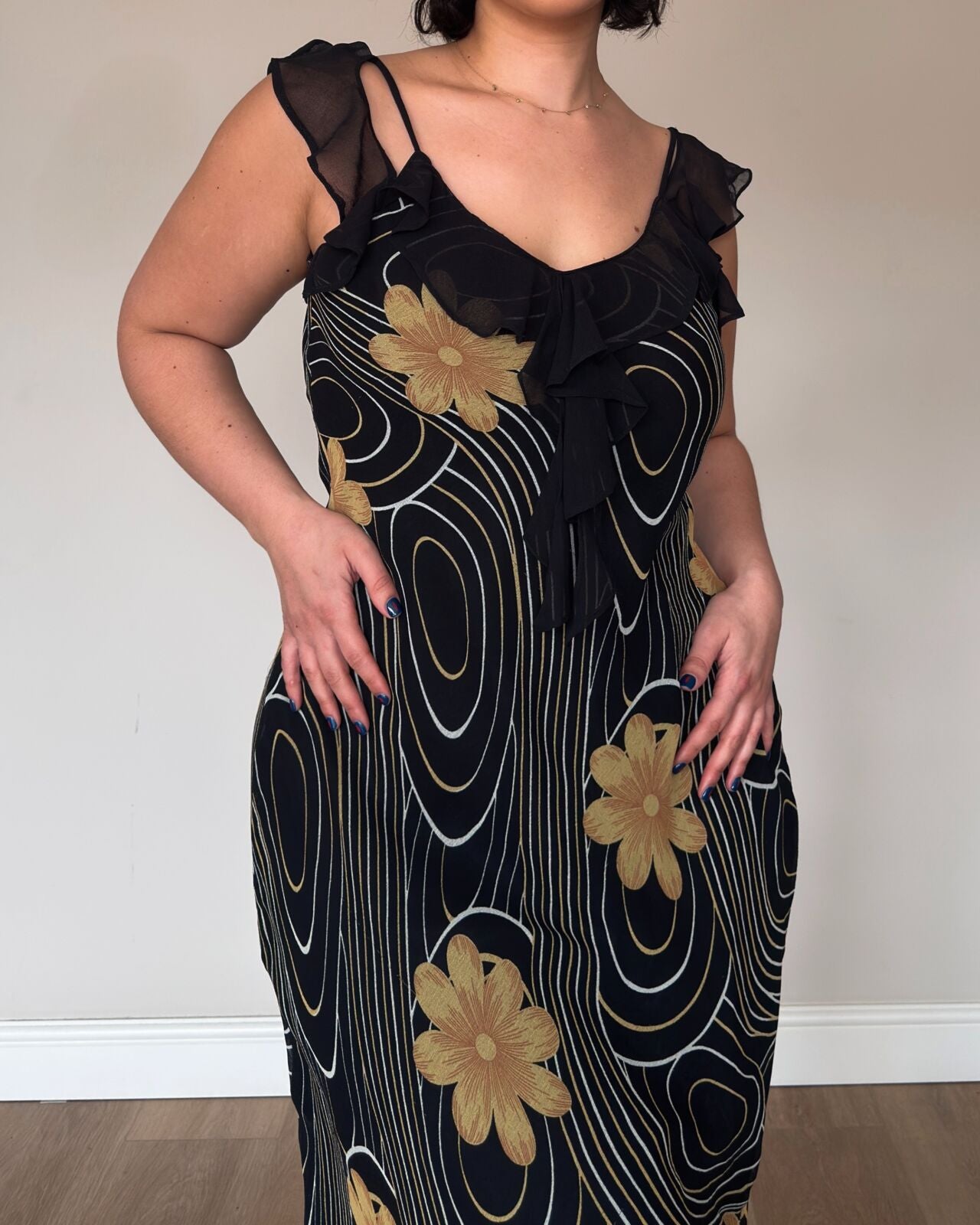 Black & Yellow Midi Dress – M-XL