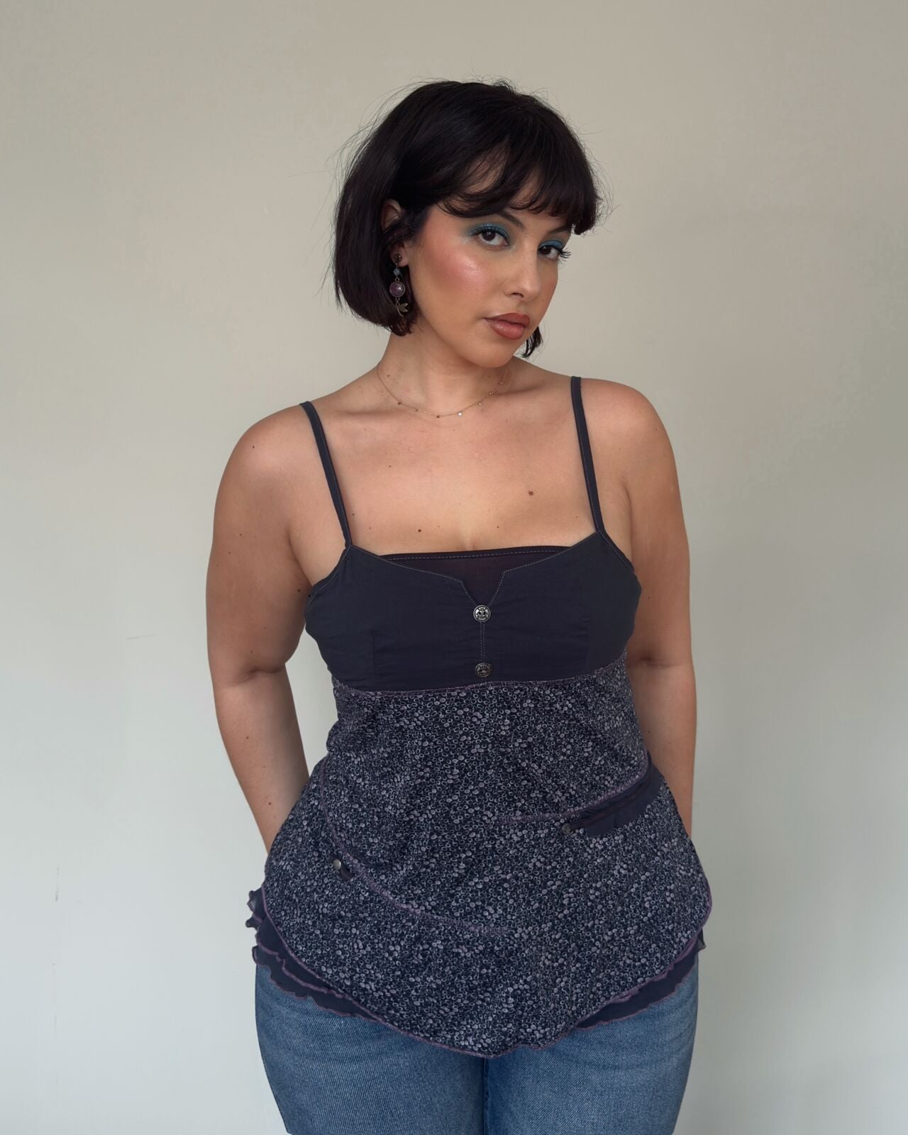 Navy Layered Babydoll Top