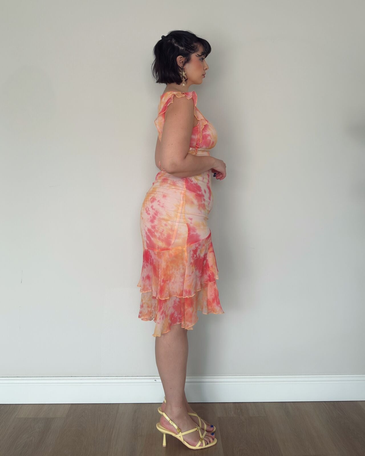 Pink Orange Fitted Mesh Dress