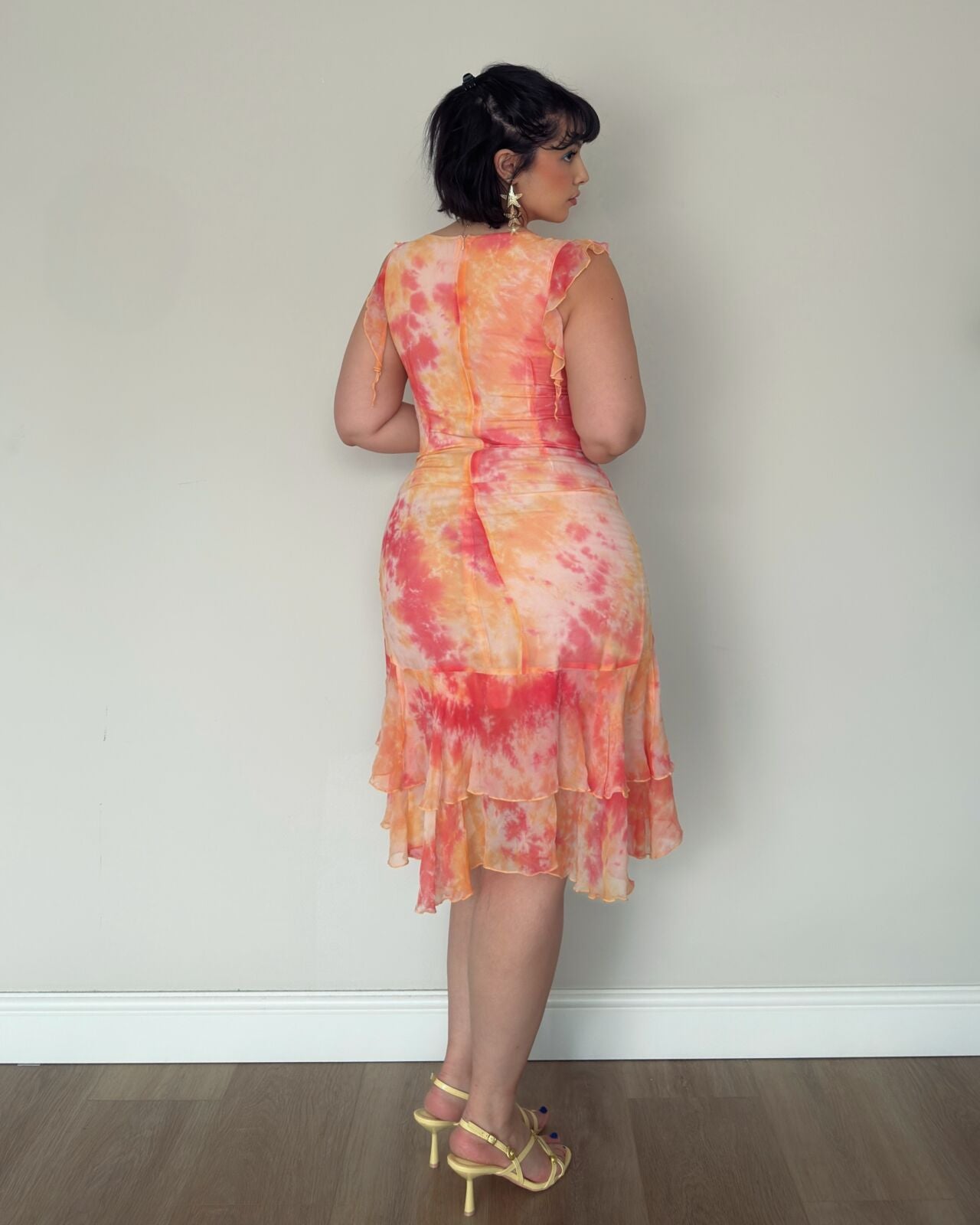 Pink Orange Fitted Mesh Dress