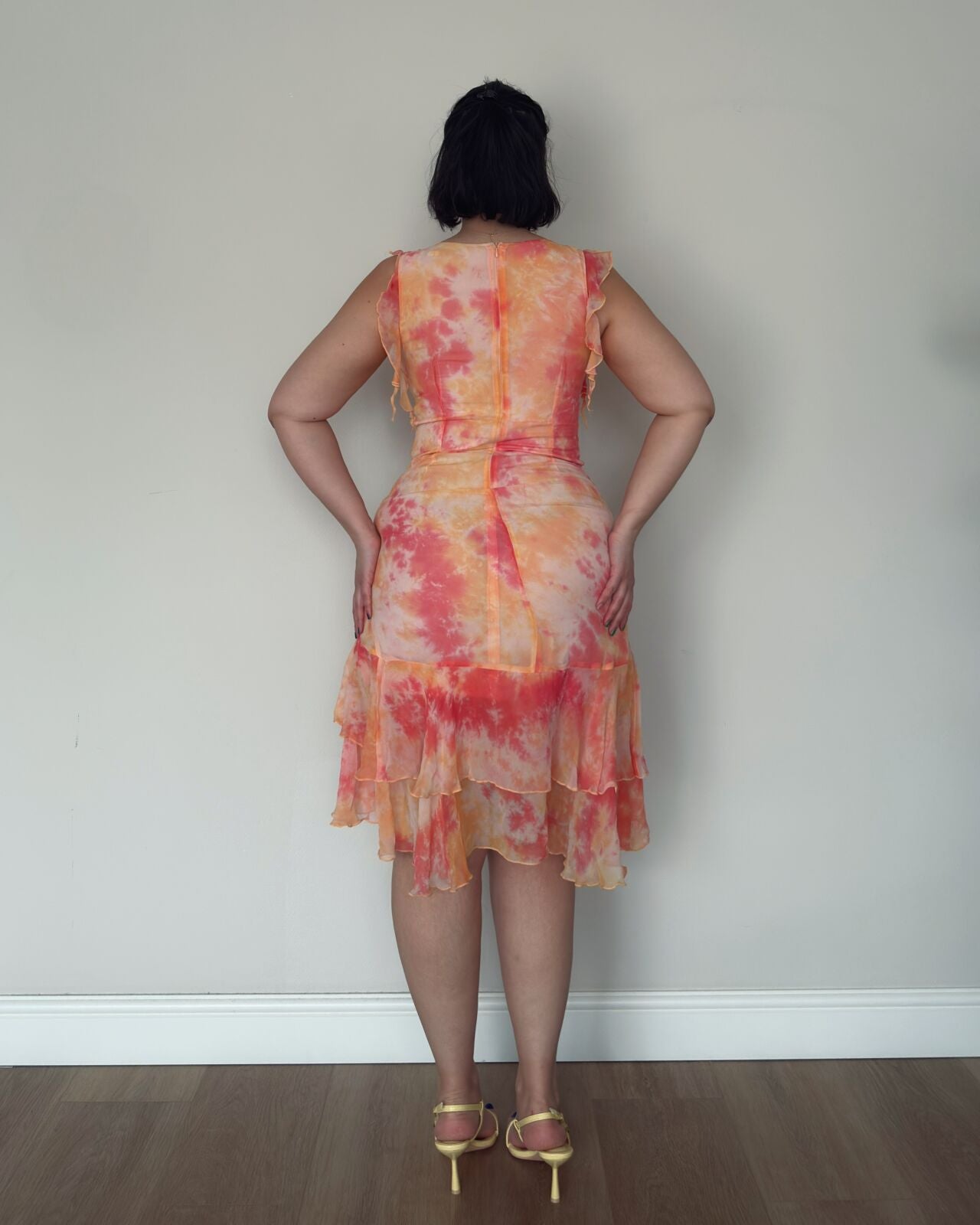 Pink Orange Fitted Mesh Dress