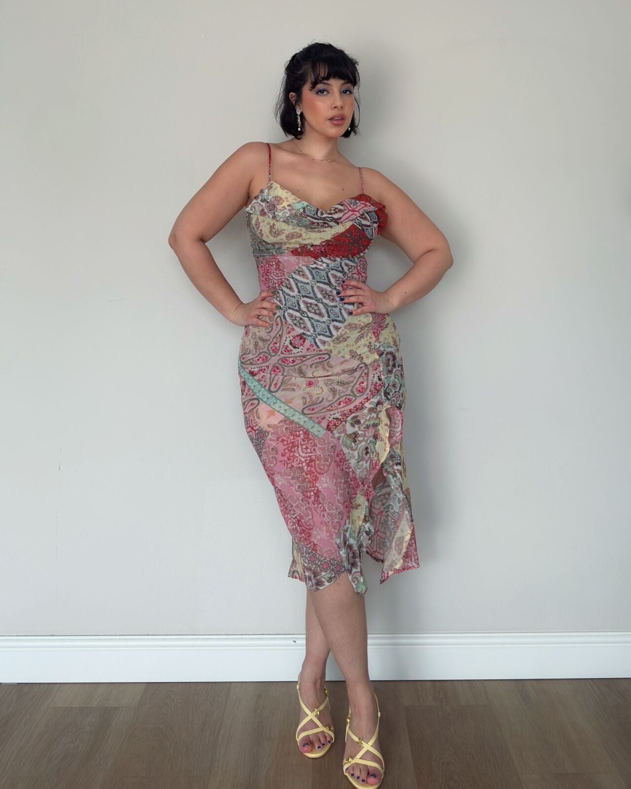 Multicolor Patchwork Midi Dress – size M