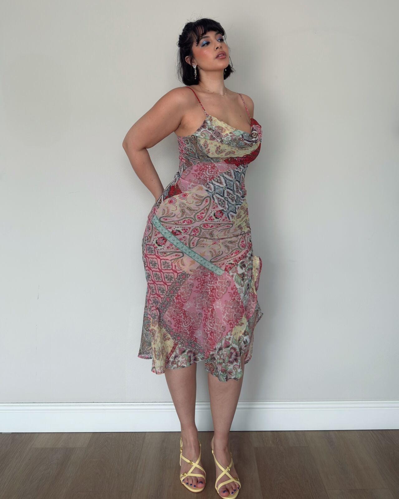 Multicolor Patchwork Midi Dress – size M