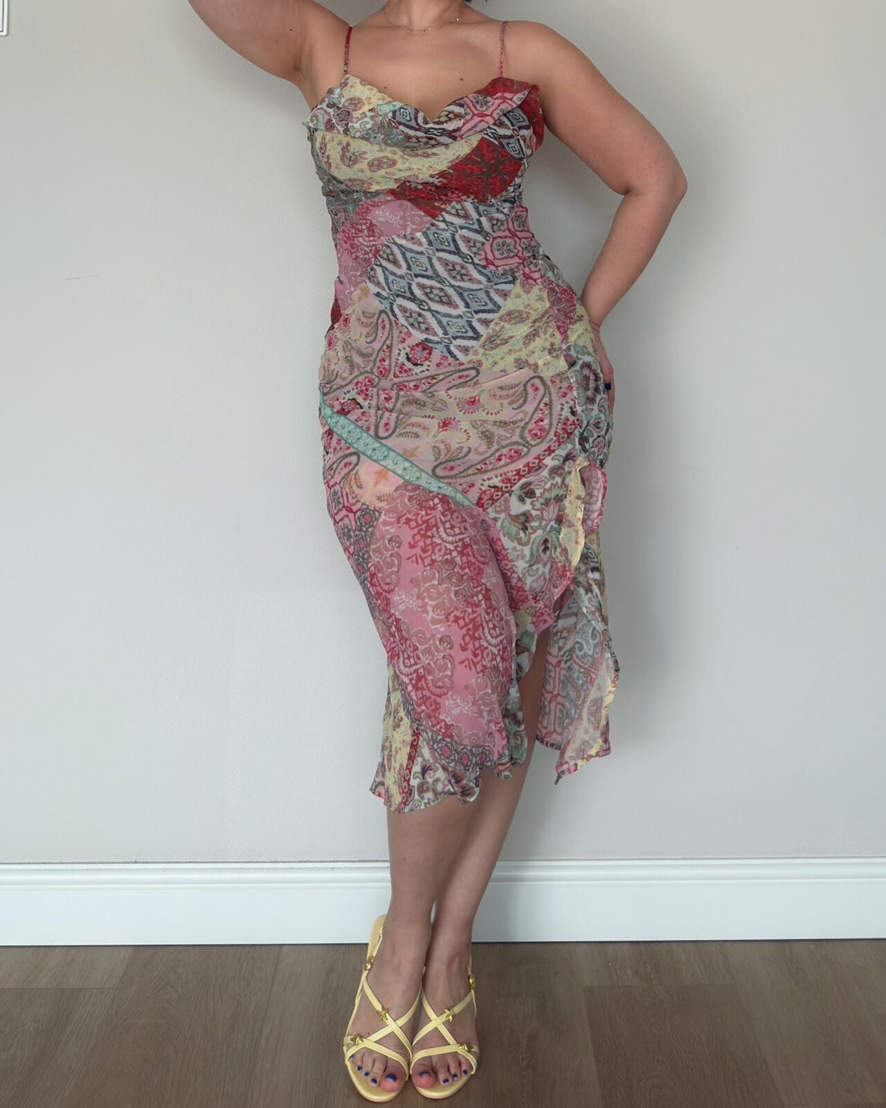 Multicolor Patchwork Midi Dress – size M