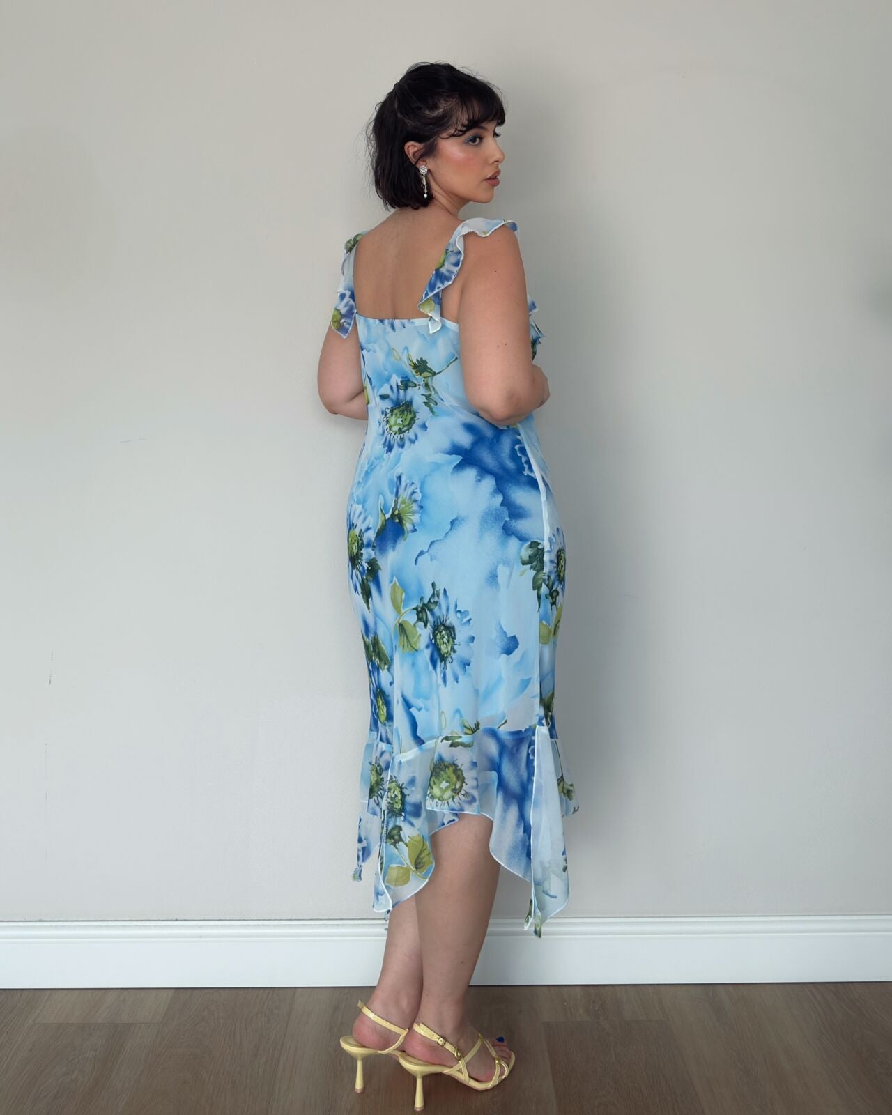 Blue Floral Midi Dress – L/XL