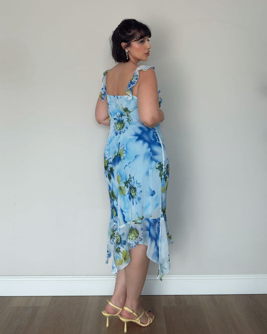 Blue Floral Midi Dress – L/XL