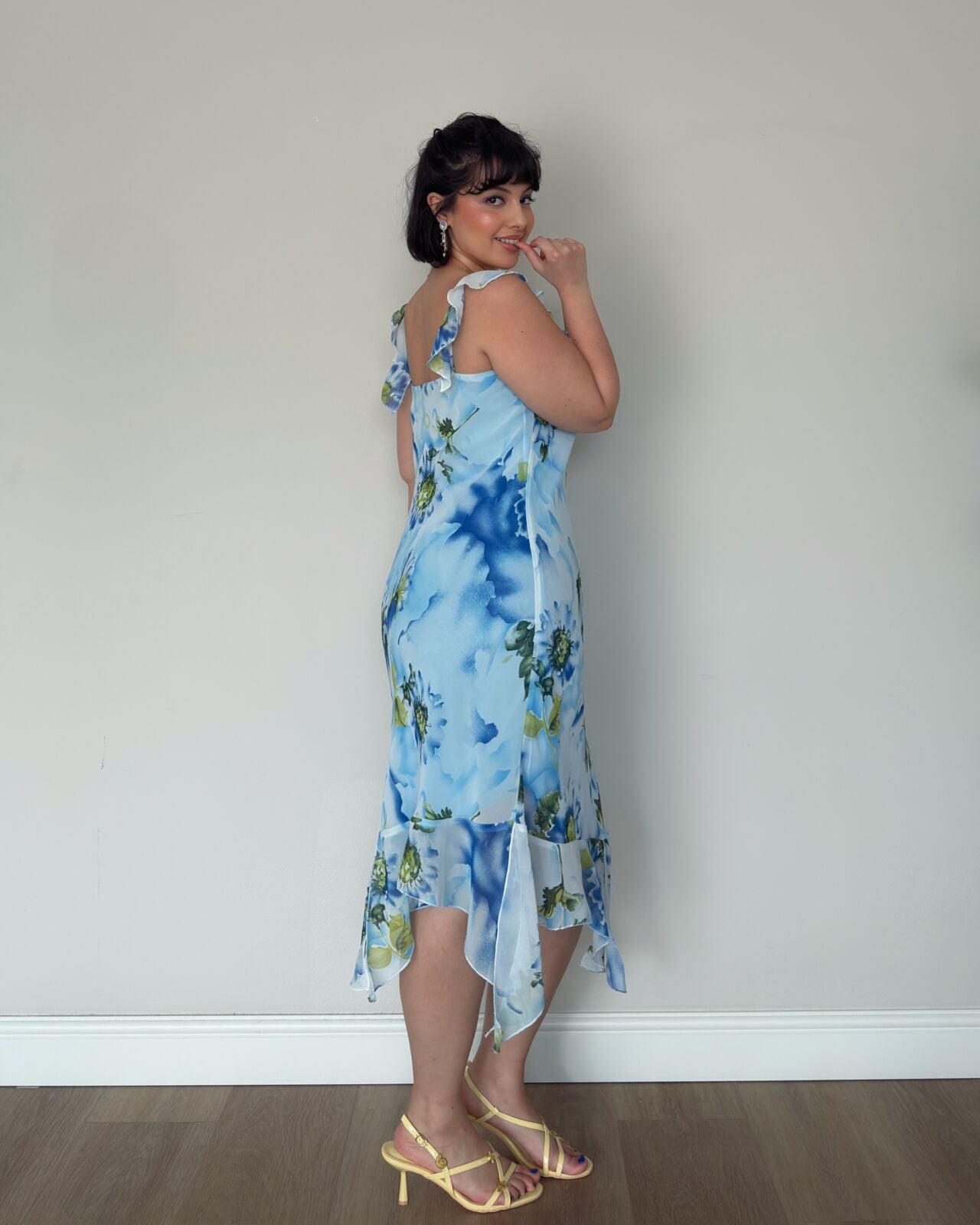 Blue Floral Midi Dress – L/XL