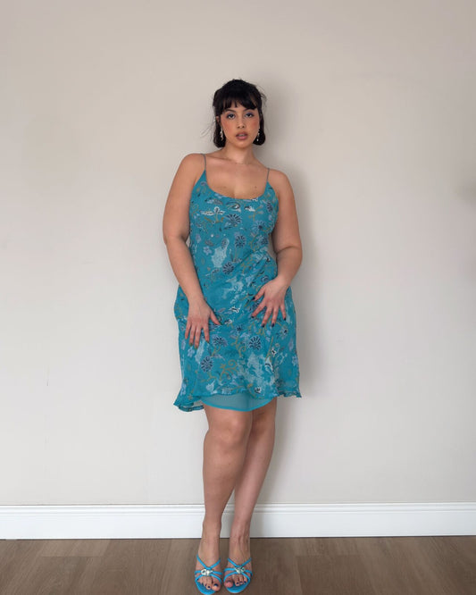 Teal Slip Dress – size L/XL