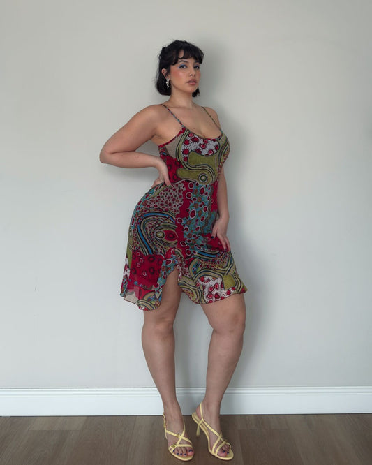 Vintage Mesh Patchwork Midi Dress – size M/L