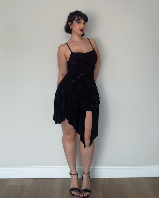 Black Asymmetric Embellished Mini Dress – size M