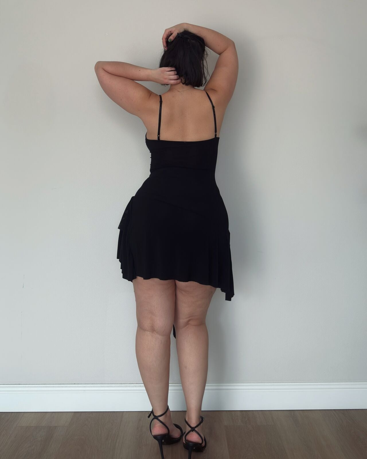 Black Asymmetric Embellished Mini Dress – size M