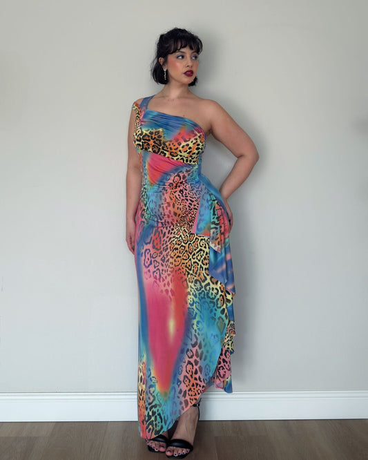 RARE 2000s Leopard Print Mix Maxi Dress – size M-XL