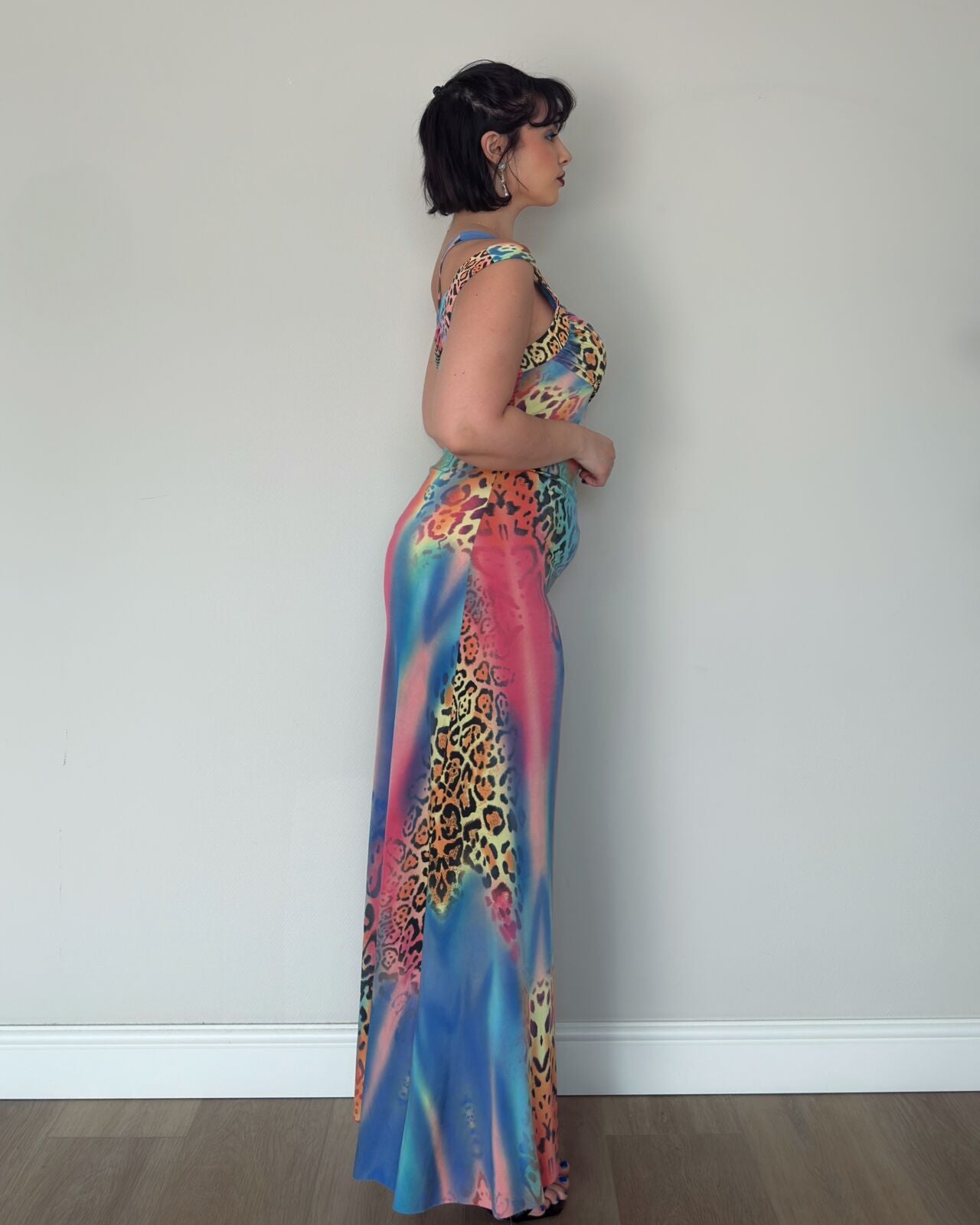 RARE 2000s Leopard Print Mix Maxi Dress – size M-XL
