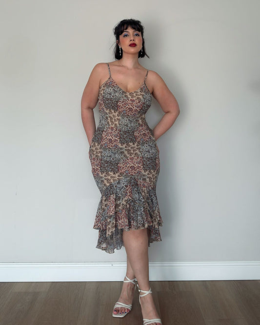 Vintage Patchwork Midi Dress – size M/L