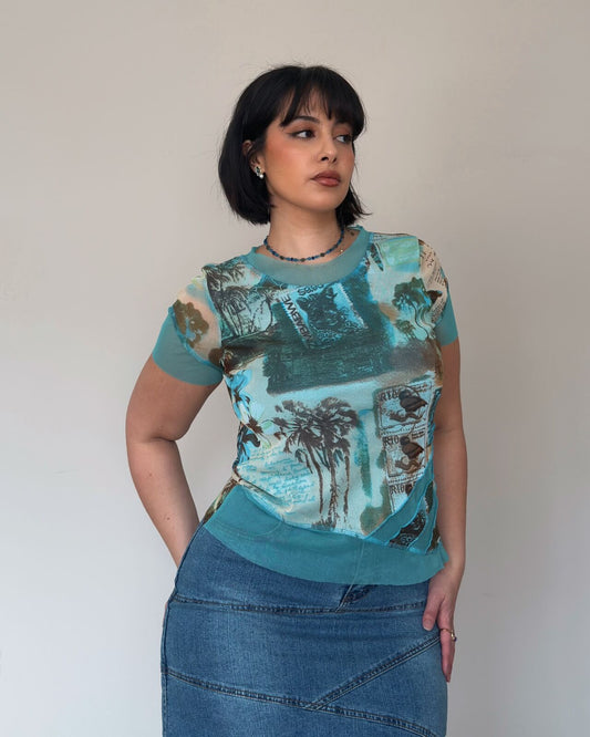 Y2K Blue Mesh Top – size M-XL