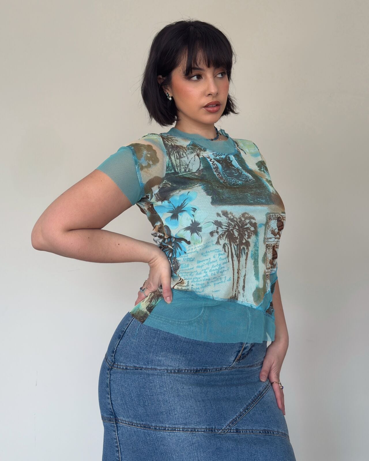 Y2K Blue Mesh Top – size M-XL