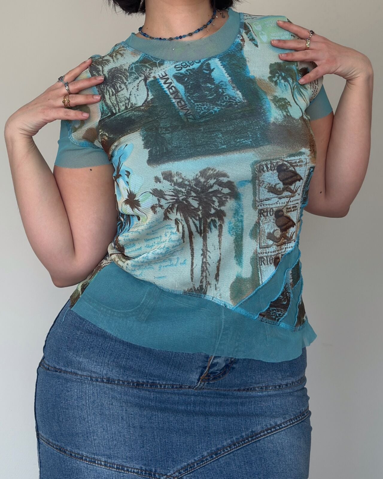 Y2K Blue Mesh Top – size M-XL