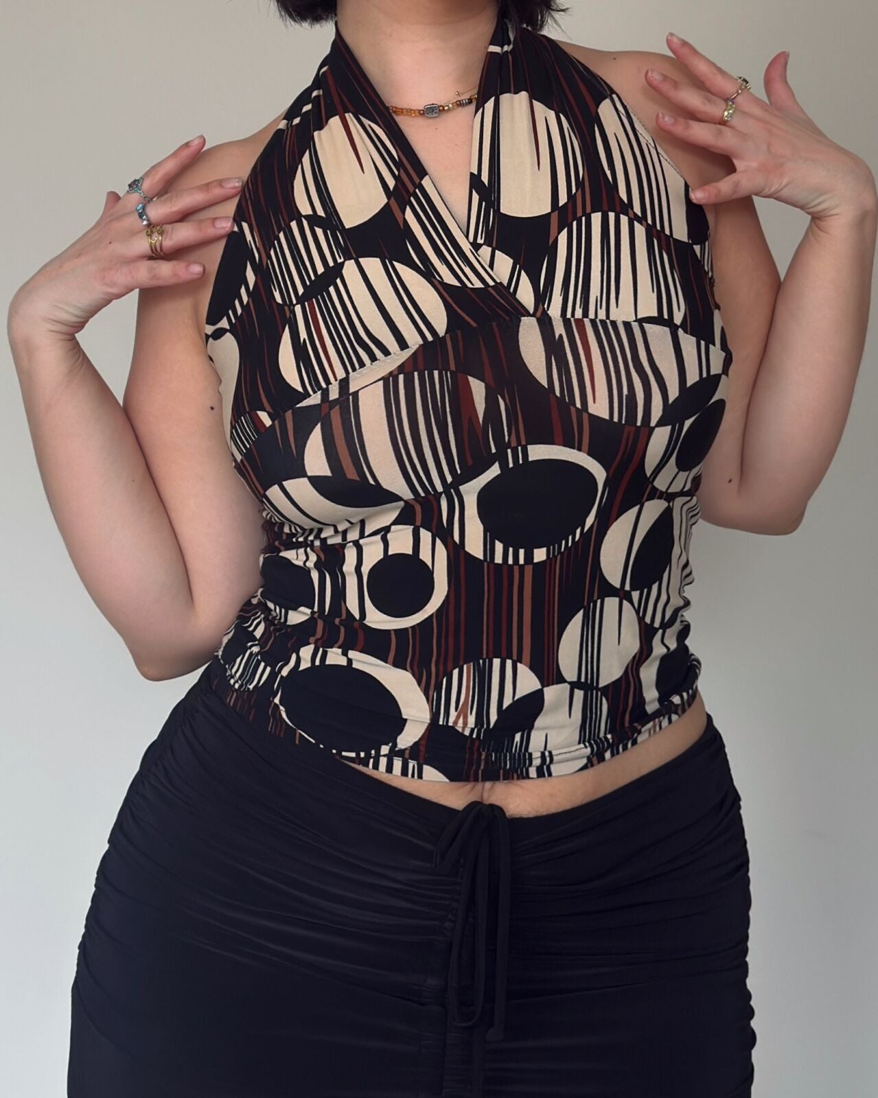 Retro Print Halter Neck Top – size M-L