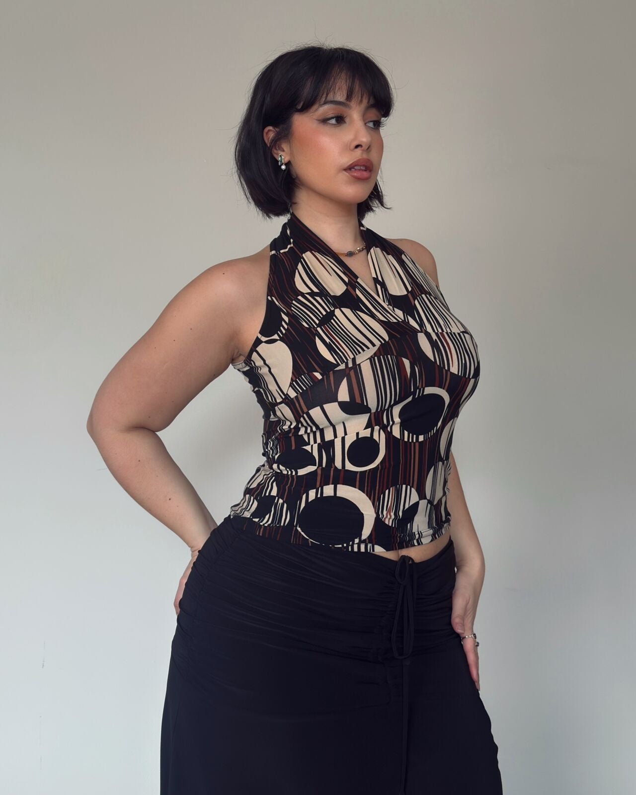 Retro Print Halter Neck Top – size M-L